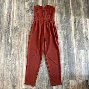 Small rust strapless jumpsuit